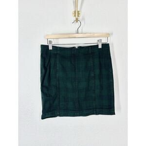 Free People Modern Femme Mini Skirt Size 10 Dark Green Plaid Dark Academia